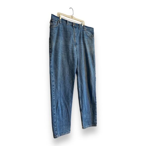 Mens Carhartt Relaxed Fit Taper Leg Cotton Blue Denim Work Jeans Size 45x32 - Picture 3 of 16